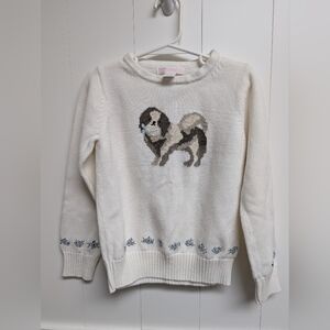Janie and Jack Cream Sweater with Dog and Floral Design, 5T